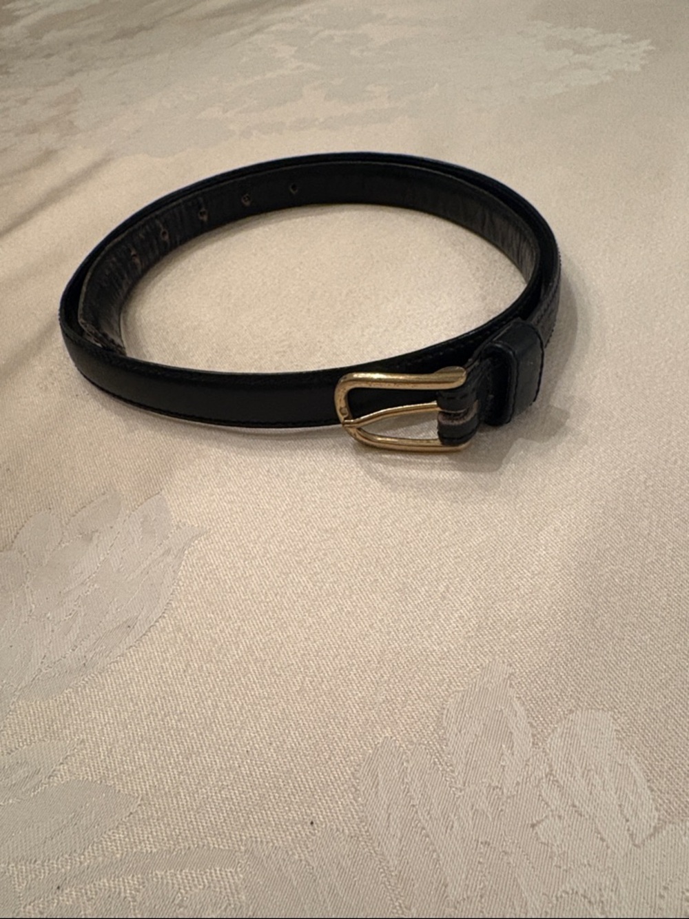 Classic Black Leather Women's Belt with Gold Buckle. 35” waist. 3/4 wide